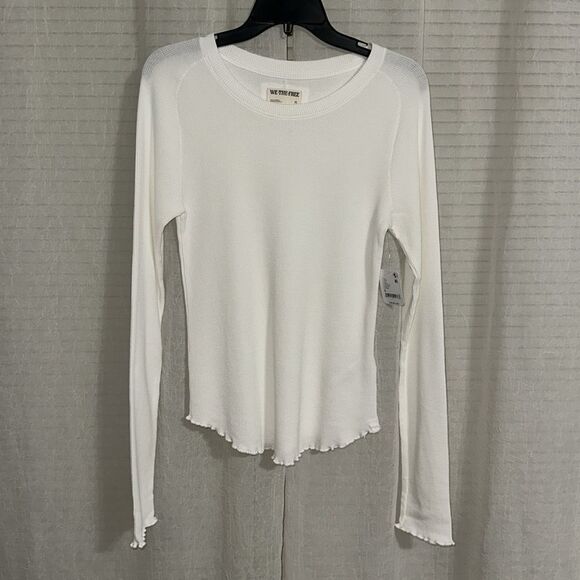 free people M Easy Does It White Crewneck Waffle Knit Long Sleeve Thermal - Picture 10 of 16